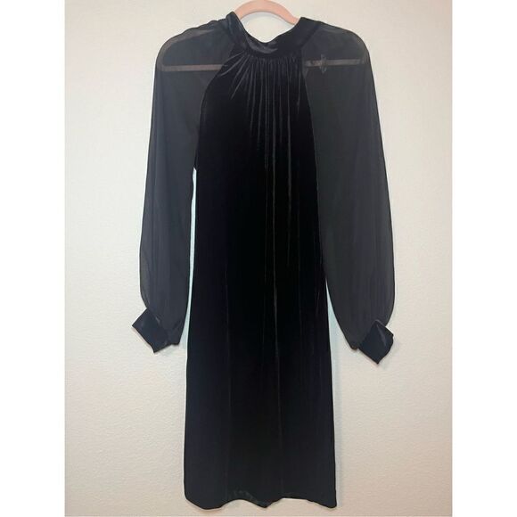 Calvin Klein Sheer Sleeve Mock Neck Velvet Dress New - Picture 6 of 10